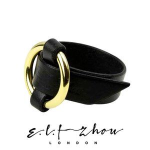 E.L.F Zhou Women's Cuff WOVEN O-RING Bracelet Leather 24 K Gold One Size